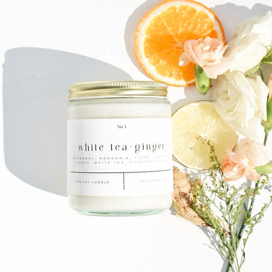 White Tea + Ginger 9 oz Glass Candle