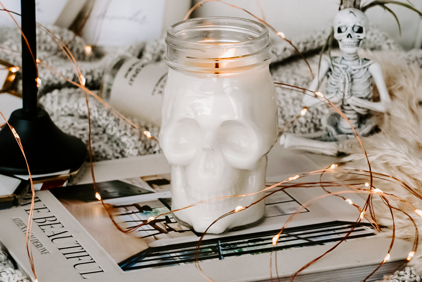 Skull Candle Jar for Neutral Halloween Chic Decor – stroudsimplysouthernco